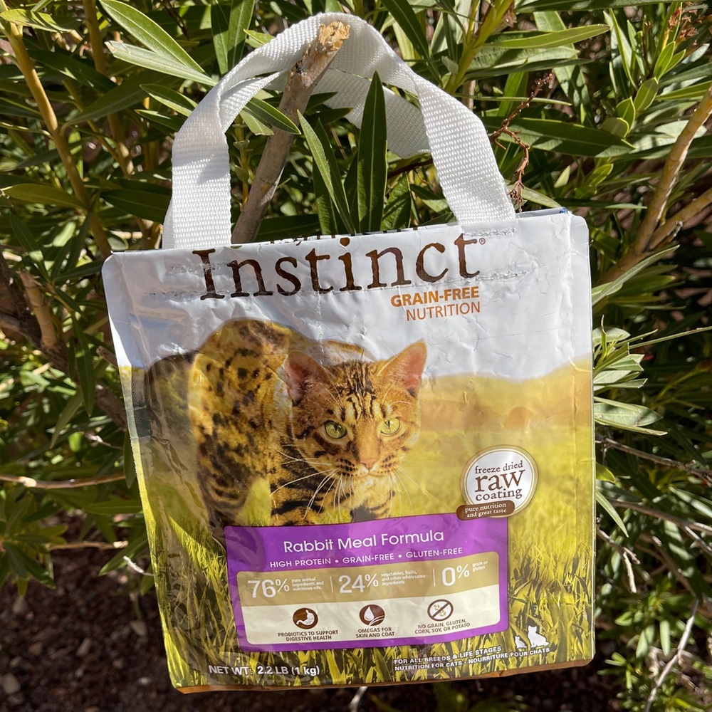 Repurposed cat food bag small tote